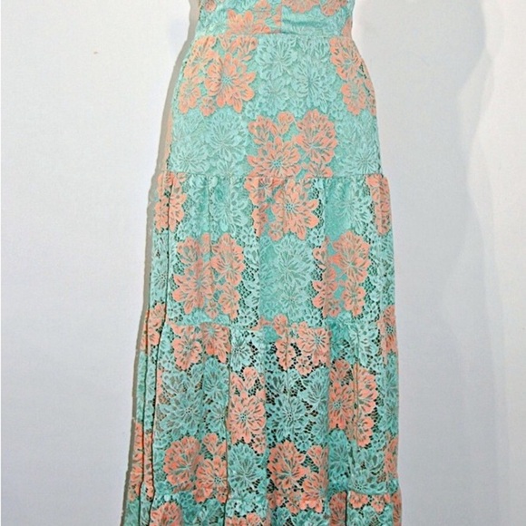 DRESS THE POPULATION Melina Tiered Skirt Maxi Dress in SEAFOAM MULTI sz M $268 - Picture 7 of 13